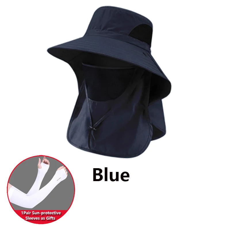 2 PCS Set Summer Sun Hats UV Protection Outdoor Beach Camping Hunting Fishing Cap For Men Women Hiking Camping Visor Bucket Hat Neck Flap Fisherman Hat