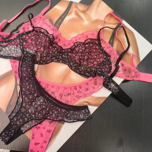 4 Colors New Fashion Floral Suit Women Lingerie Set Fashion Sexy Lace Bra French Ultra Thin Breathable Intimates Bralette Soft Underwear