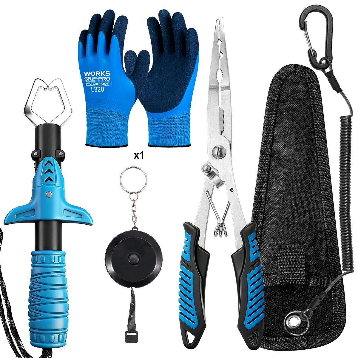 NEW Set Complete Fishing Pliers Accessory Set:  Fishing Gloves, Pliers, Fish Grippers, Protect Pliers Sheath, Fish Tape Measure Fishing Accessories Tools Set