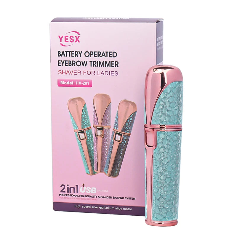 2 In1 Rechargeable Facial Silver Color Wireless Electric Hair Removal and Eyebrow Shaver - Face Lips Body Painless Facial Razor with Built-In LED Light USB Charging Women Beauty Salon Devices