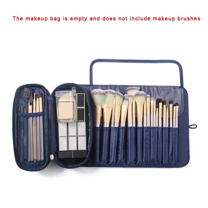 NEW Arrivals Make-Up Bag Women's Cosmetic Brush Bag Travel Organizer Makeup Brushes Fold Tools Rolling Bags Waterproof Nylon Makeup Case Women Cosmetic Accessories