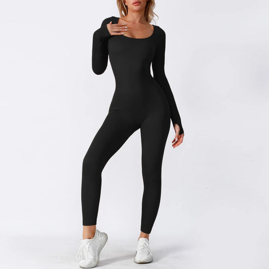 NEW BRAND S(8)-3XL(20-22) UK PLUS Size 10 Colors Women Skinny Jumpsuit Solid Color Ribbed Knit Long Sleeve Square Neck Bodycon Jumpsuit Romper Work Out Sport Yoga Playsuits