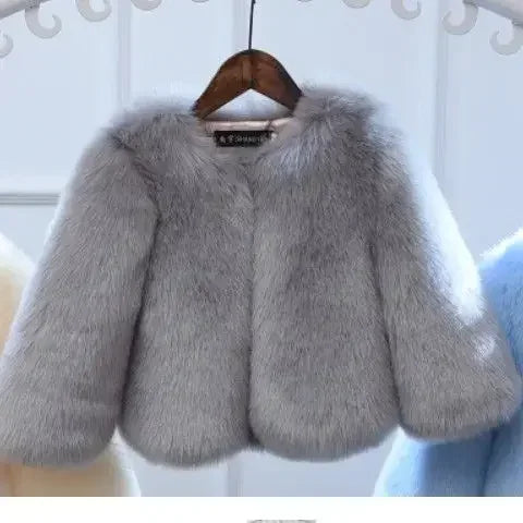 2-12yrs Old Babies Children Toddler Girls Faux Fur Jacket Winter Warm Snow Outerwear Elegant Fox Fur Coat Girls Long Sleeve Coats Children Luxury Fashion Apparel Accessories Clothing Products