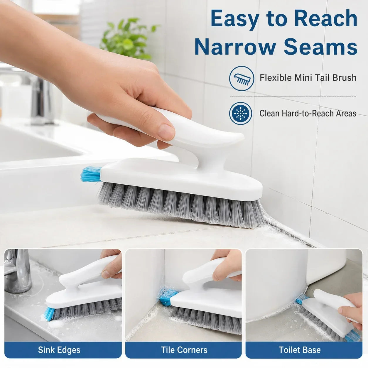 NEW 2 in 1 Hard Bristle Multi-Purpose Window Grooves Crevice Gap Scrubber Brush, Scraper for Tile Floors, Bathroom Corner Kitchen and Wall Gap Cleaning Tool