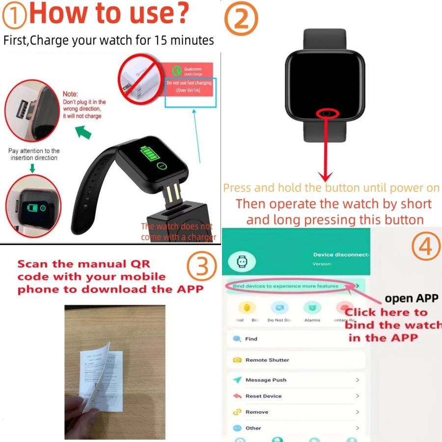 NEW Arrivals Sport Smart Watches Color Screen Life Waterproof Bluetooth Fitness Bracelet With Health Blood Pressure Heart Rate Sleep Monitor