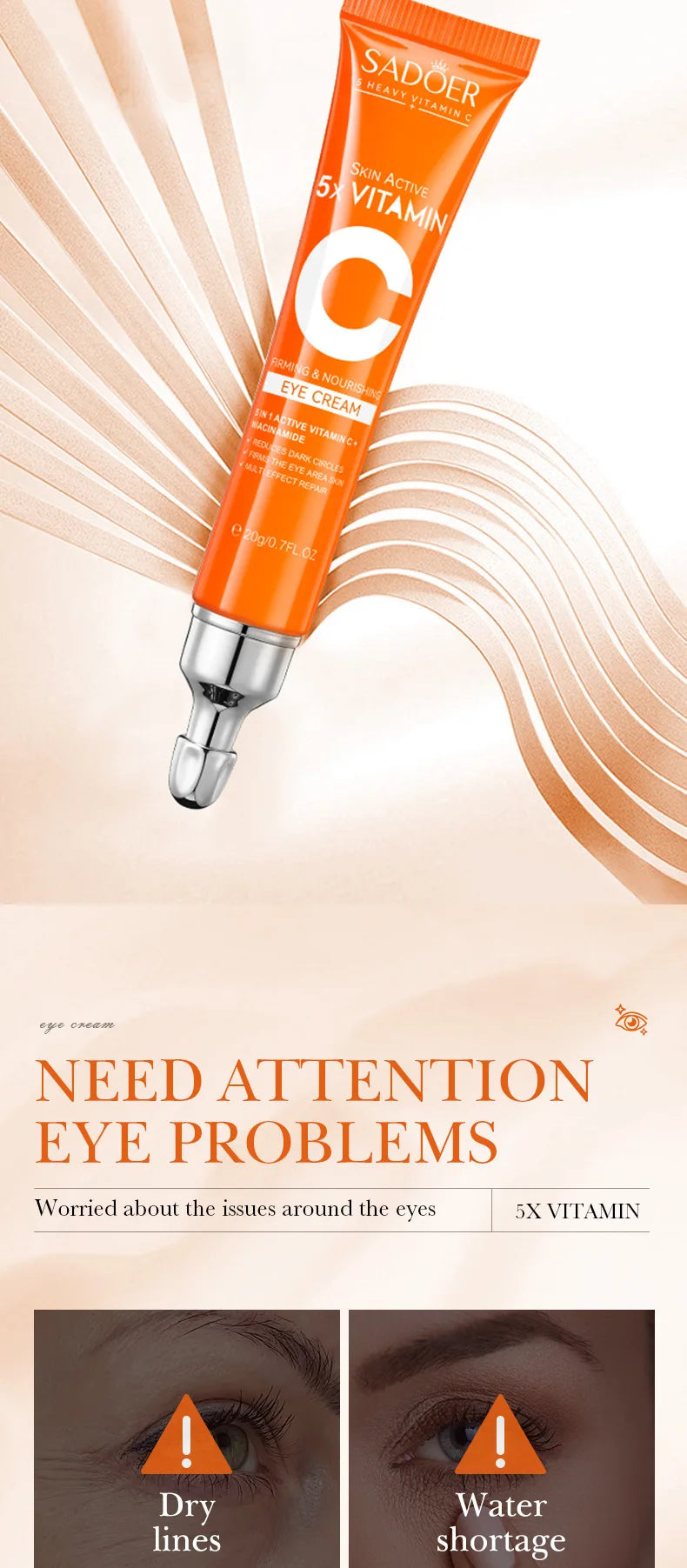 Vitamin C Eye Cream Anti Dark Circles Eyes Bags Remover Moisturizing Brightening Firming Skin Care Products for Eyes