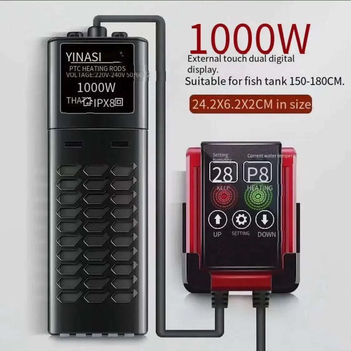NEW Arrivals 1000W Aquarium Submersible Heater Fish Tank LCD Display Thermostatic Adjustable Water Heating Rod Constant Auto Temperature Aquarium Accessories