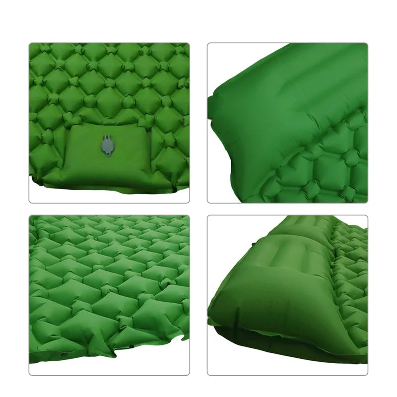 Outdoor Travel Camping Portable Self-Inflating Double Sleeping Mat, Thick Camping Pad with Built-In Pillow & Foot Inflation for Outdoor Adventure