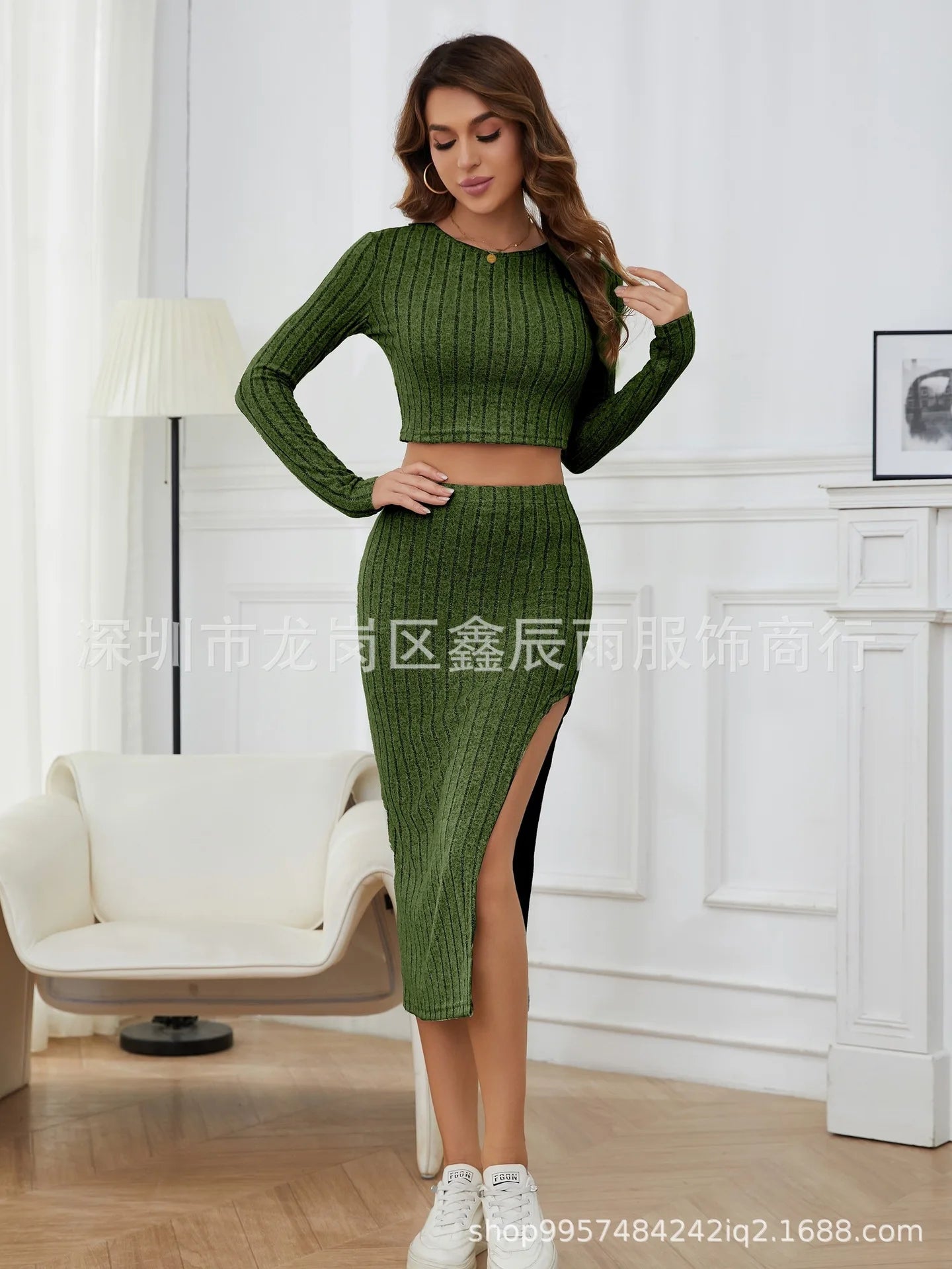 NEW 2 PCS Set S-XL UK Size 3 Colors Japanese Skirt Suit Women Short Top Split Skirts Ensemble Round Collar T Shirts Slim Outfits Office Lady Autumn Spring Women Casual Outfit