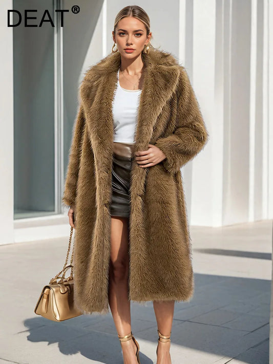 Low-Price Sales are Limited S-2XL NEW Luxury Women's Female Faux Fur Coat Lapel Loose Long Sleeve Solid Color Loose Thick Warm Camel Jackets Winter Snow Warm Outerwear Girls Ladies Winter Luxury Fashion Clothing Supplies