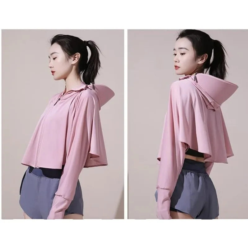 1/2/4 PCS Ice Silk Set 5 Colors Women's UV Protection Cape Hoodie Ice Silk Breathable Sun Shirt Spring Summer Loose Fit Jacket for Outdoor Hiking Sun Protection