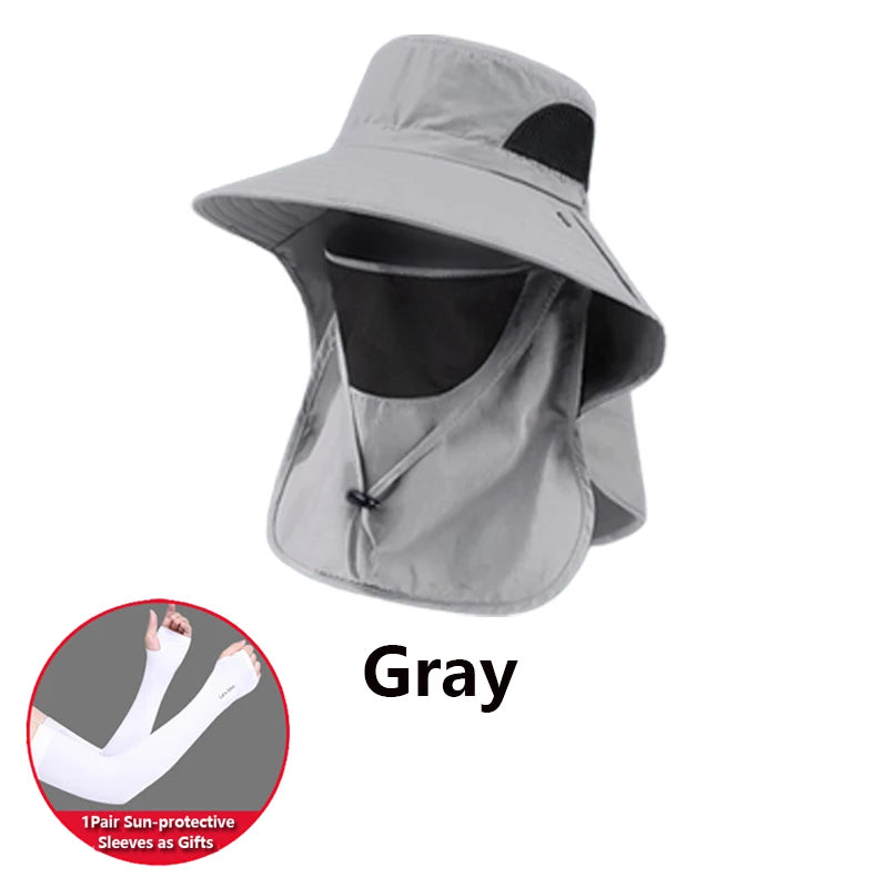 2 PCS Set Summer Sun Hats UV Protection Outdoor Beach Camping Hunting Fishing Cap For Men Women Hiking Camping Visor Bucket Hat Neck Flap Fisherman Hat