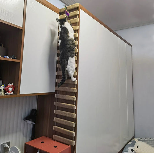 NEW Arrivals Cat Toys Wall-Mounted Activity Cat Wood Sisal Scratcher Climber Furniture Cat Bridge Rope Steps Kitten Climbing Ladder Kitten Post Wall Pets Training Interactive Toys Games Supplies