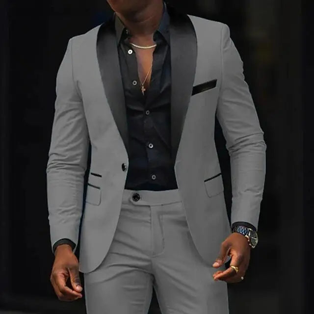 NEW Arrivals 2PCS Set S-6XL Plus Size 7 Colors Casual Men Wedding Suits Solid Slim Fit Shawl Lapel Blazer Pant Designs Evening Party Prom Suits Best Man Business Wear Suit Men Luxury Fashion Clothing Supplies