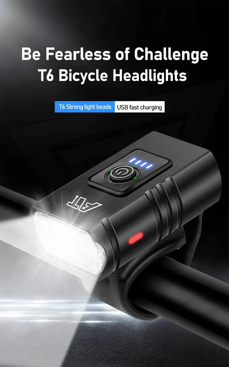 NEW LED Bicycle Front Light Type-C 6 Modes Rechargeable Bicycle Headlight MTB Road Bike Headlamp Easy to Install Cycling Accessories