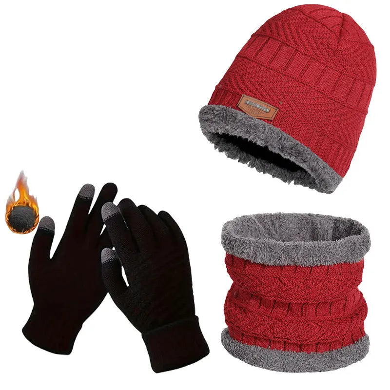 3 PCS Set 12 Colors  -20* Thermal Winter Set Windproof Fleece Hat Scarf Gloves Combo for Outdoor Sports Hiking Cycling Fishing Cold Weather Protection