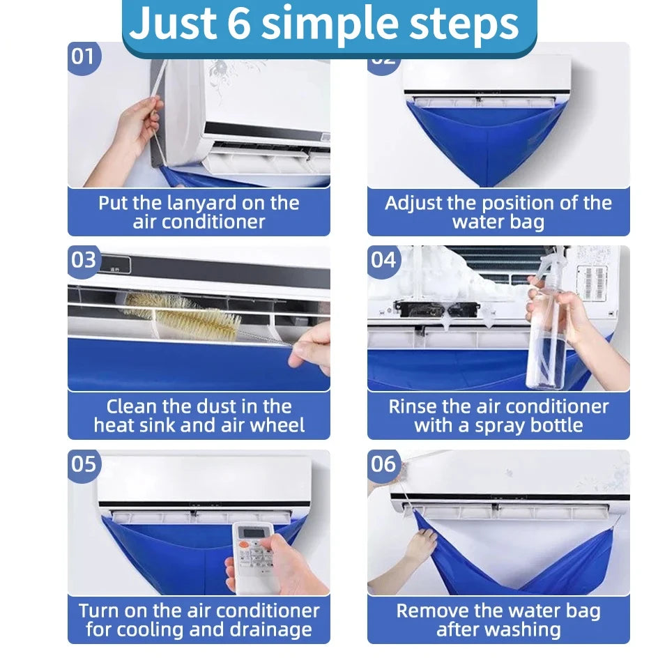 NEW Arrivals 8PCS Set 90cm Air Conditioner Cleaning Cover Hanging AC Water Washing Bag Reusable Summer Cleaner Tools Thickened with Pipe Home Cooling Accessories