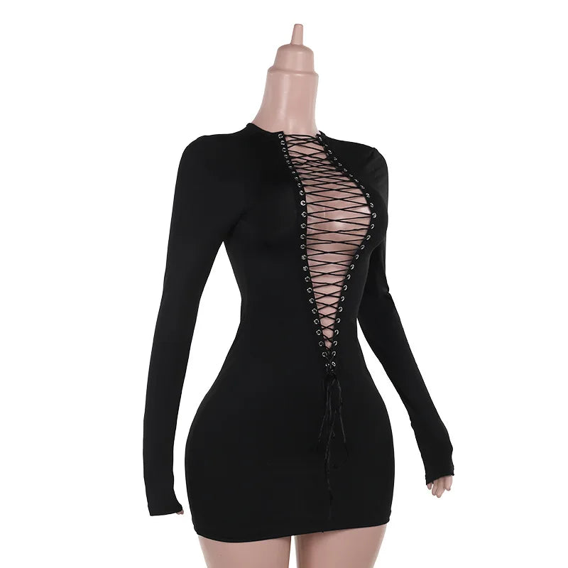 NEW Sexy Hollow Shirring Luxury Dress Women Hipster Full Sleeve Coquette Midnight Party Clubwear Stretch Skinny Mini Bodycon Evening Party Outfit Girls Ladies Sexy Fashion Clothing Supplies
