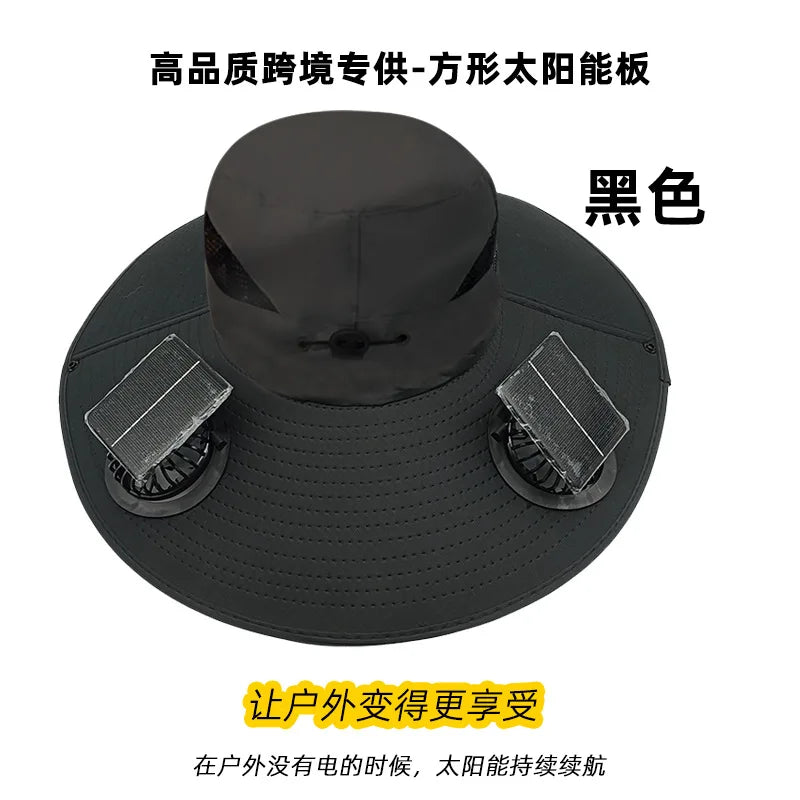 Japanese Solar Air Cooler Powered Fan Cooling Cap, High Wind Power, Summer Outdoor Beach Camping Hiking , Cross-Border, Large Brim, UV Fishing, Sun Visor, Hiking Caps