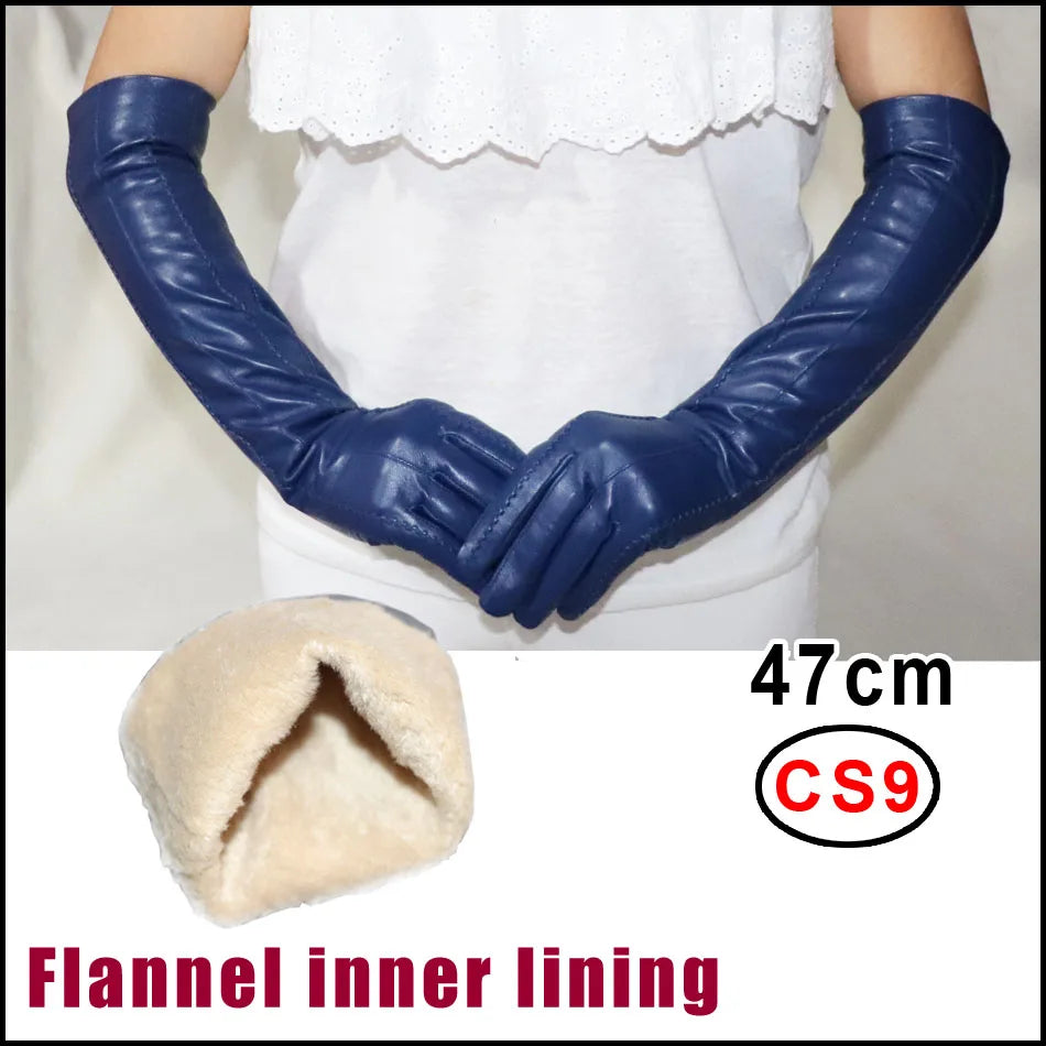 NEW Arrivals  Genuine Real Leather Gloves 100% Sheepskin Long Gloves Women's Winter Warm Fleece Lining Over Elbow Arm Sleeves Color Ladies Fashion Apparel Accessories