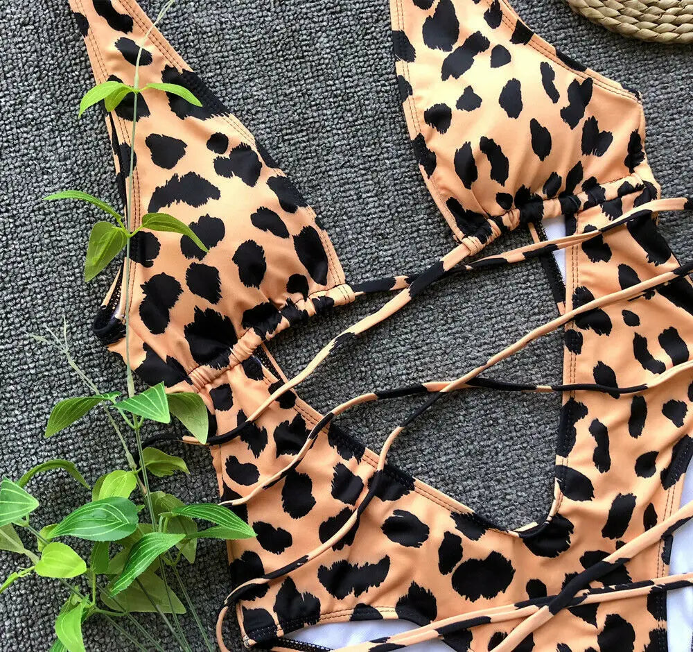 Leopard Print One Piece Swimsuit Monokini Swimwear Backless Beach New Fashion