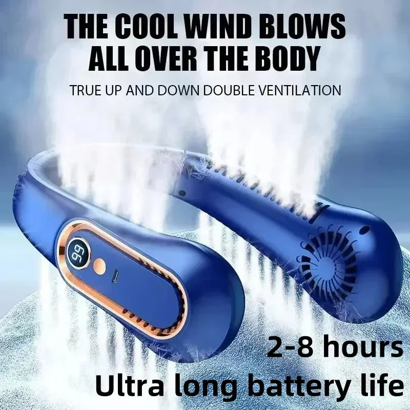 8000mAh USB Hanging Powerful Neck Fan Portable Bladeless Mini Rechargeable Mute LED Digital Display Electric Air Cooler Handheld.