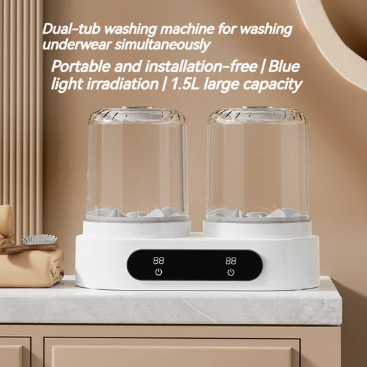 Double Cup Washing Machine for Underwear and Socks, Babies Clothes, Mini Laundry Cup, No Installation Needed, Small and Portable Home Indoor Outdoor Travel Camping Washing Machine