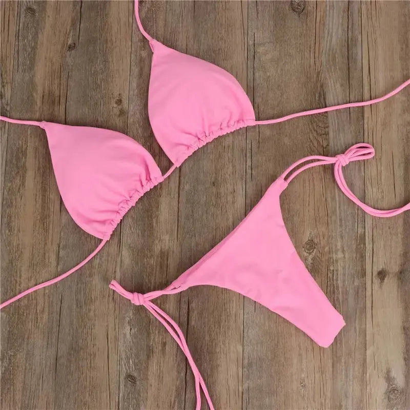NEW 2PCS Set S-XL 6 Colors Summer Sexy Swimsuit Women Sexy Bikini Set Push-Up Padded Bra Thong Swimwear Beachwear Bathing Suit Female Sexy Swimsuits