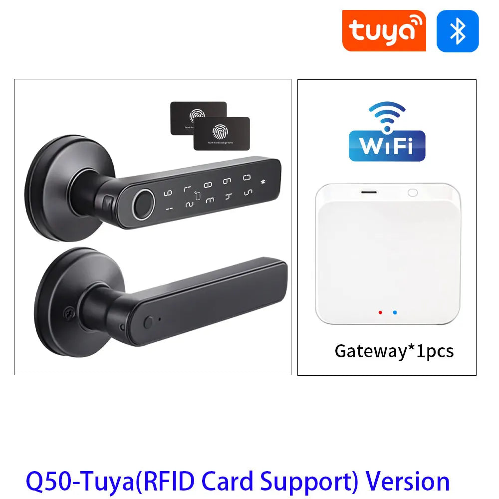 M-5 TUYA RFID APP Control BLE Fingerprint Identification Door Lock Smart Digital Electronic Lock with Password/Key/IC Card(Optional)/ Smart Life/ TUYA APP Unlock Home Office Security Supplies