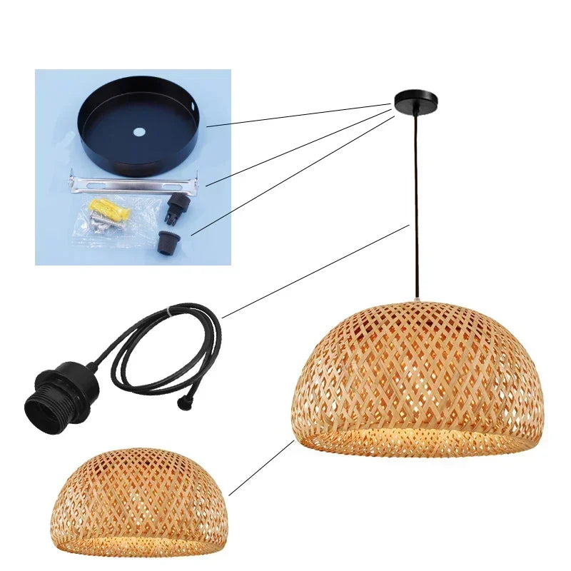 2025 Newest Bamboo Pendant Lamps Ceiling Lights Rattan Wicker Lustre Hand Knit Braiding Suspended Home Dining Braided Decor