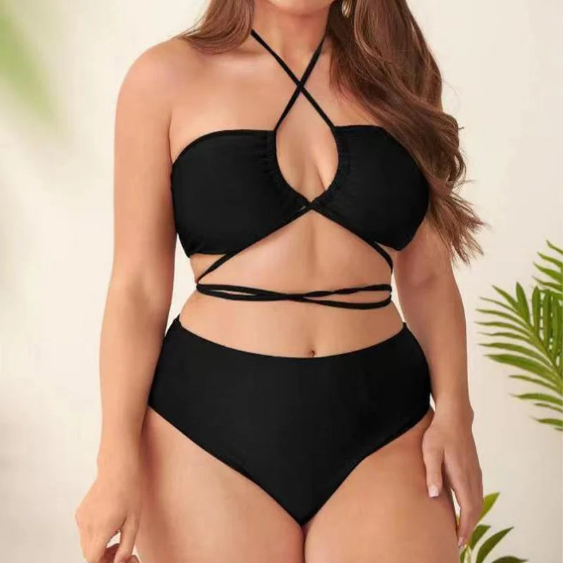 Solid Plus Size Bikini Set Women Sexy Fashion Split Swimwear Beach Style Party Spring Summer High Waist Female Bikini Suit