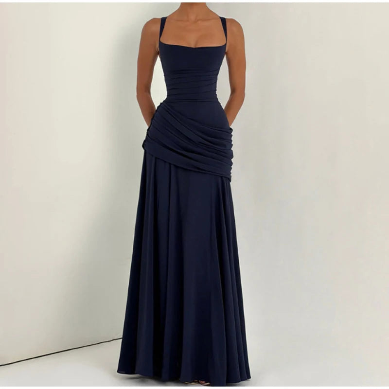 7 Colors Elegant Strapless Women's Dresses Sleeveless Waist Cinching Pleated Split Party Dress Spring Summer Evening Party Trendy Female Fashion
