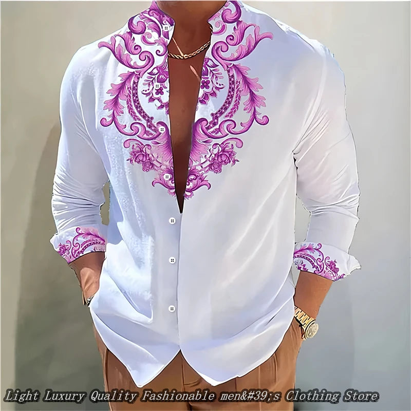 S-6XL Plus Size 8 Colors Men's Shirt 3D Printing Shirt High-Definition Pattern Casual Top Long Sleeved Clothing Soft Fabric Men Casual Apparel Accessories