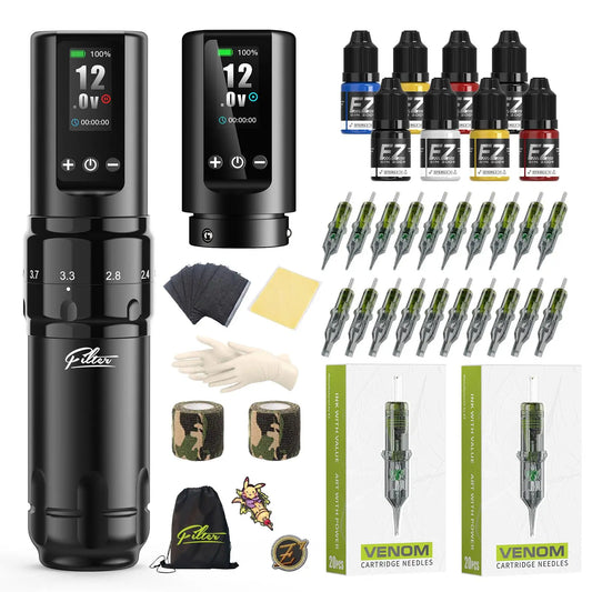 NEW Arrivals 40PCS Set Filter8Pcs Ink Wireless Tattoo Kits Cartridge Tattoo Machine Pen Kits Cartridge Tattoo Needles Permanent Makeup Tattoo Body Painting Accessories Cosmetics Supplies