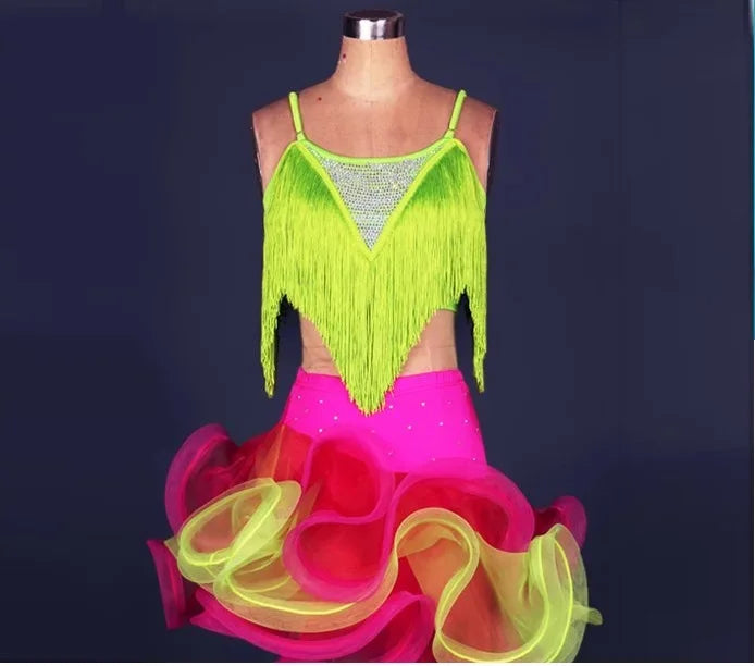 NEW Arrivals Women Dancing Dress Woman Ballroom Tango Fringe Salsa Rumba Adult Tassel Top And Skirt Professional Latin Dance Costume