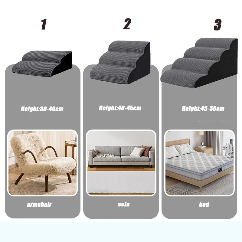 Dogs Cats 2/3/4 Step Dog Stair Cat Pet Ramp Ladder Washable Non Slip Removable Memory Foam Pet Stair Dog Ramp Multi Scene Available