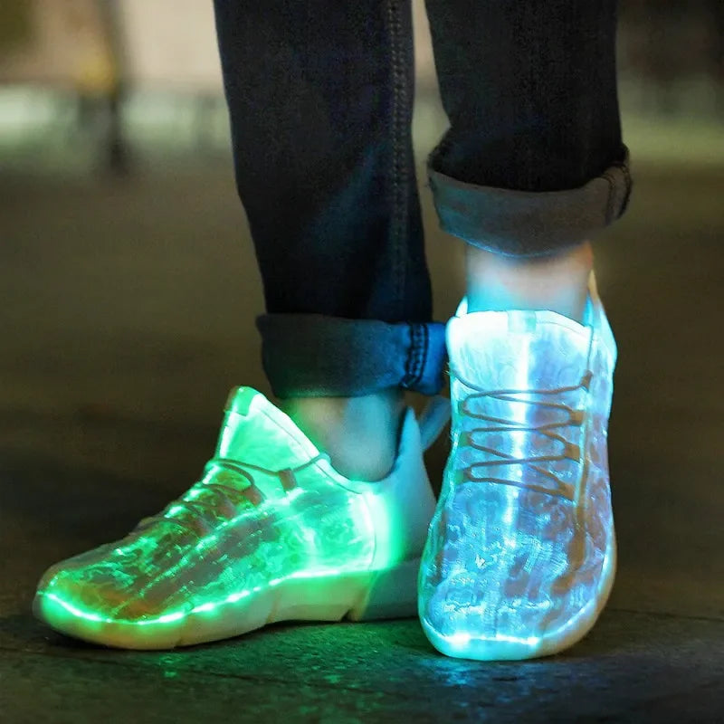 3 Colors Spring Girls Boys Rave Festival Dance Party Night Clubwear Luminous Glowing Sneakers Men Women's LED Light Shoes Flashing Adults USB Recharge Fiber Optic Shoes