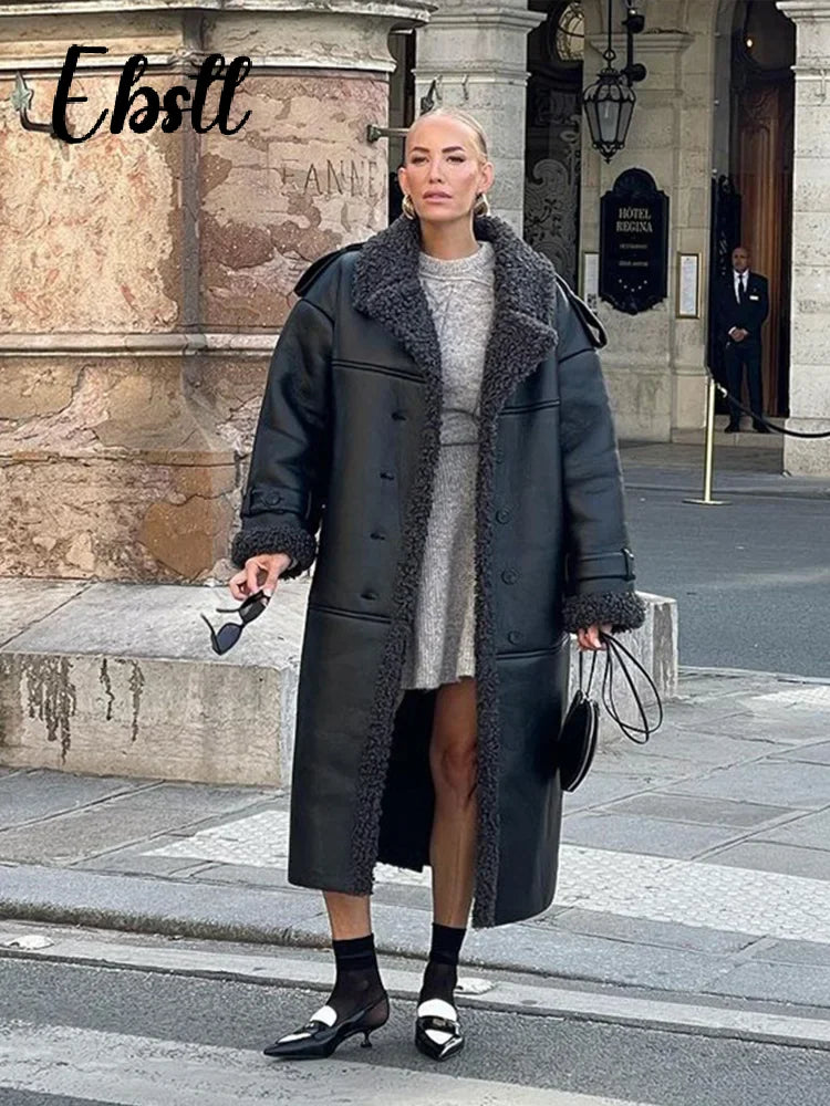Low-Price Sales are Limited NEW Arrivals Leather Lamb Wool Patchwork Long/Short Coat Women Solid Lace Up Lapel Short Jacket Autumn Winter Thicken Snow Streetwear Outwear Girls Ladies Luxury Fashion Clothing Supplies