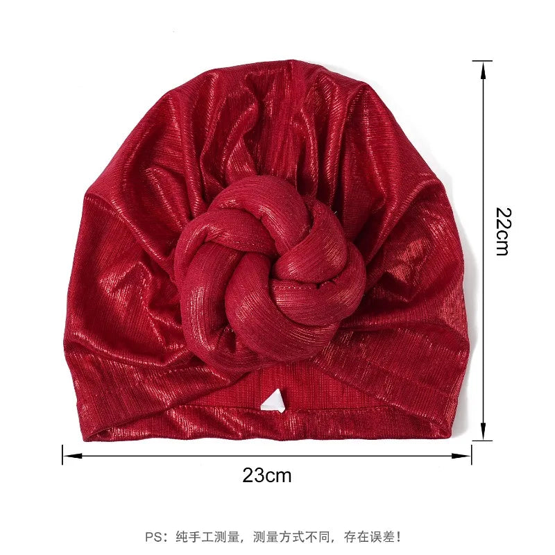 12 Colors Ice Silk Luxury Bonnet For Women Turban Hat Hot Ice Silk Quick-Drying Breathable Laser Personality Trend Ethnic Flower-Wrap Knotted Cap female