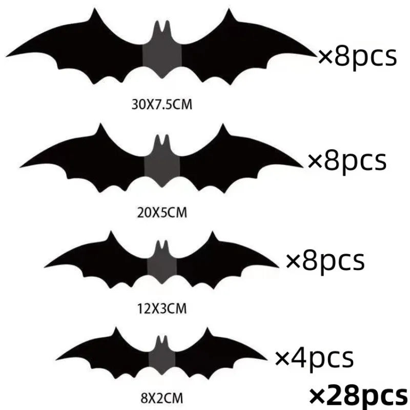 180-215PCS 3 Bags Halloween 3D Bat Decoration Plastic Bat Wall Stickers Furniture Window Yard Sign Decoration Outdoor Lawn Spooky Party Decoration