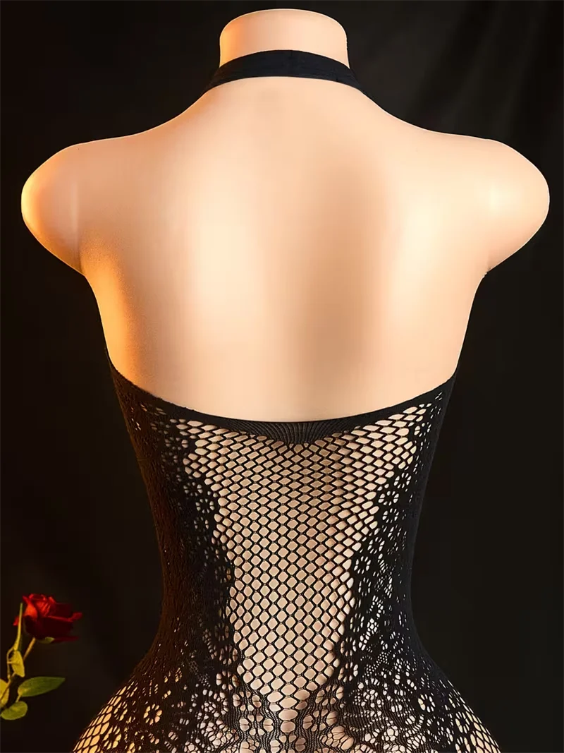 Sexy Lingerie Bodysuit Women Fishnet Open Crotch Lace Bodystocking for Adult See Through Nightwear