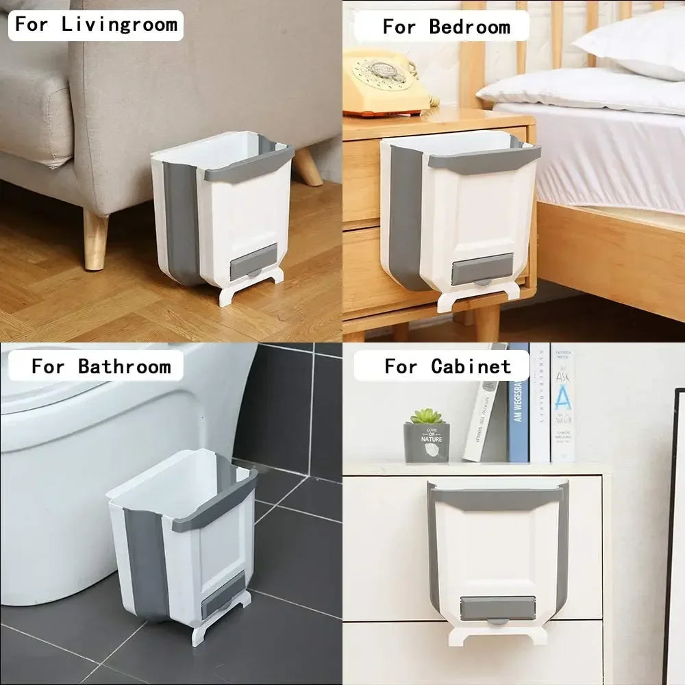7L/10L Collapsible Trash Can Wall Mounted Slim Trash Can with Trash Bag Container Plastic Hanging Trash Can for Kitchen Bathroom