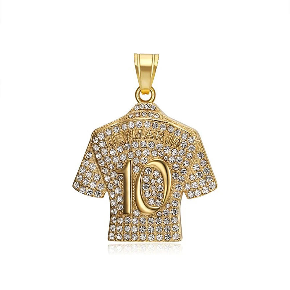 Fashion Football Jersey Messi Cristiano Ronaldo Neymar Mbappé Harland Rhinestone Necklaces + 60cm Gold Chain Men Stainless Steel Soccer Fans Hip Hop Jewelry Accessories