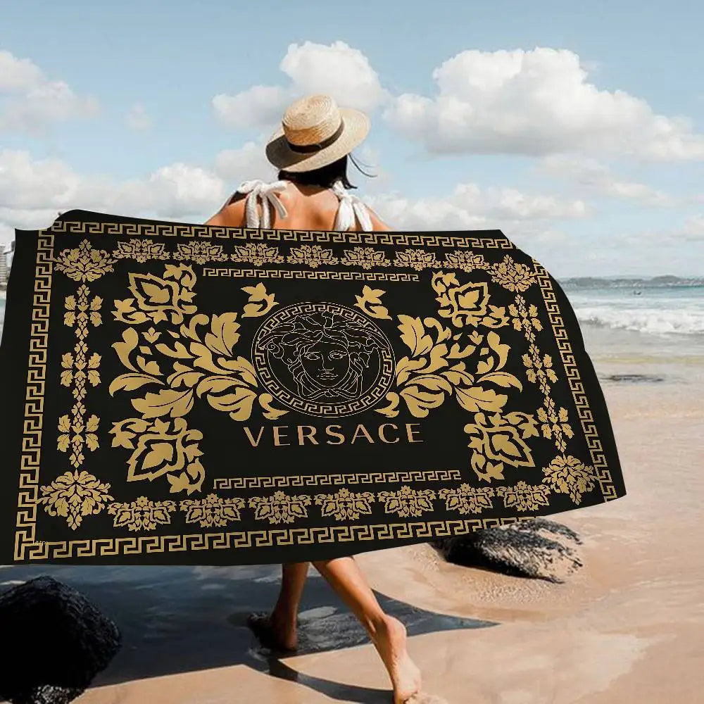 100% Cotton 77x182cm Fashion And Luxury V-Versace Anime Beach Swimming Towel Soft Absorbent Washcloth Women's Gifts for Travel Camping Gym Beach