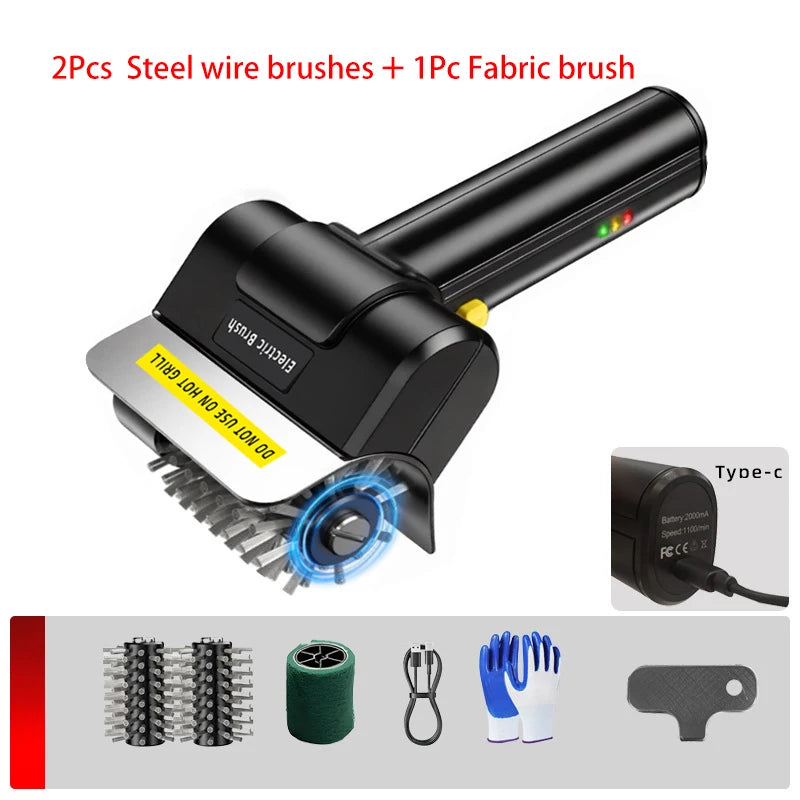 NEW Set Rechargeable Wireless Cleaning Brushes 2000mAh Electric Stainless Steel BBQ Brush Outdoor Barbecue Grill Brush + Gloves Fabric Cleaner Outdoor Camping  Garden Picnic Cleaning Tools Set