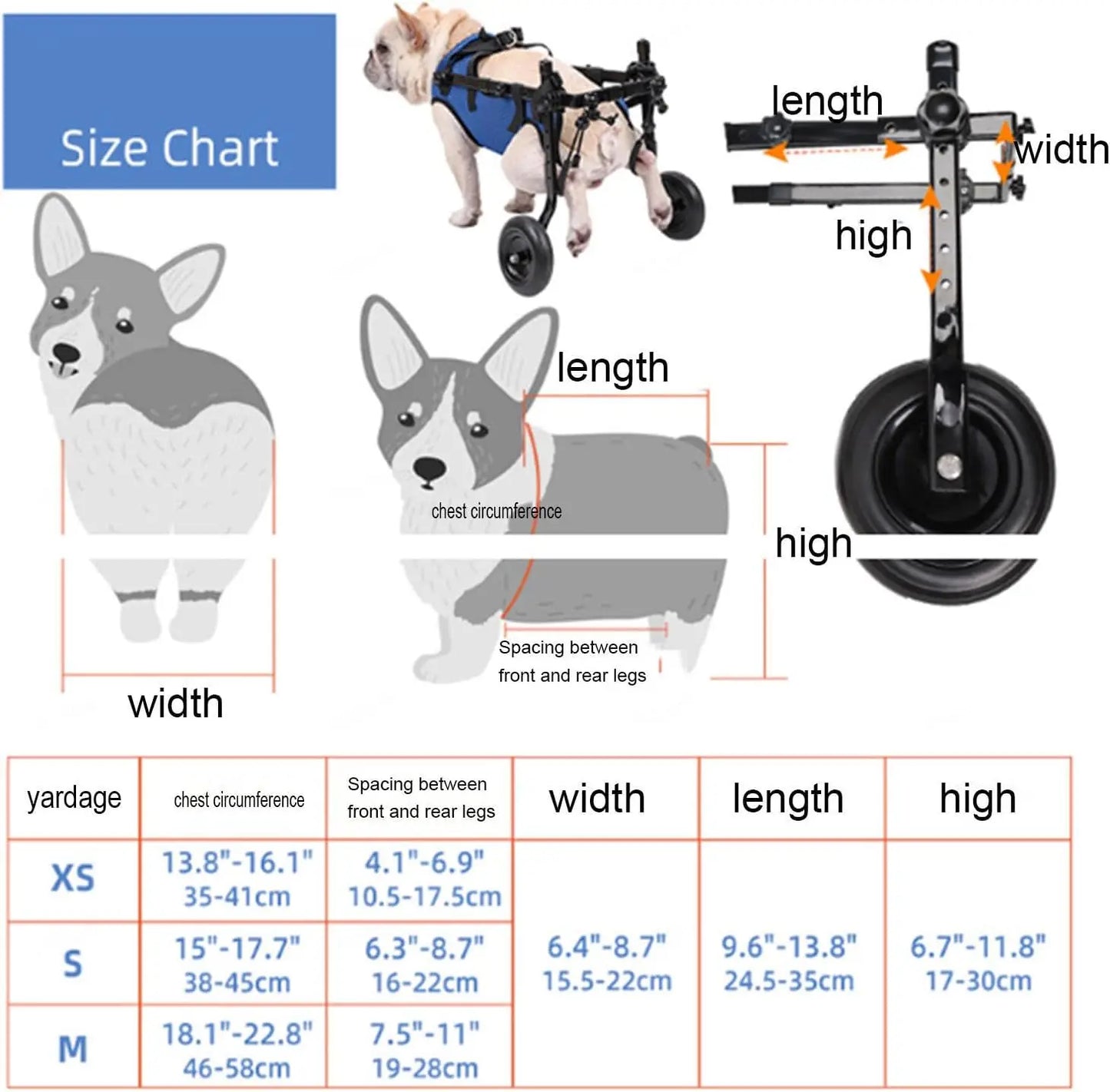 Dog Wheelchair, Adjustable Dog Wheelchairs-Mobility Aids for Disabled Pets, Suitable for Pets Weighing 8-20 Pounds