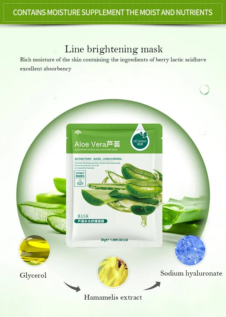 NEW Arrivals 20PCS Set 7 Natural Fruit Patterns Natural Plant Facial Mask Moisturizing Oil Control Anti-Aging Fruit Aloe Korean Hyaluronic Acid Sheets Face Mask Beauty Skin Care Products