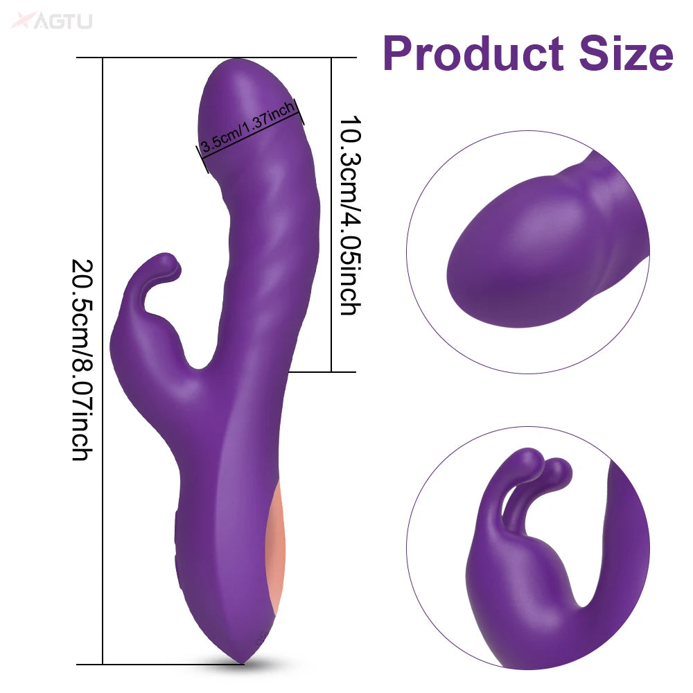 2 in1 G Spot Rabbit Vibrator for Women Nipple Clitoris Stimulator Dildo Massager Adults Masturbator Female Sex Toy for Adults 18+