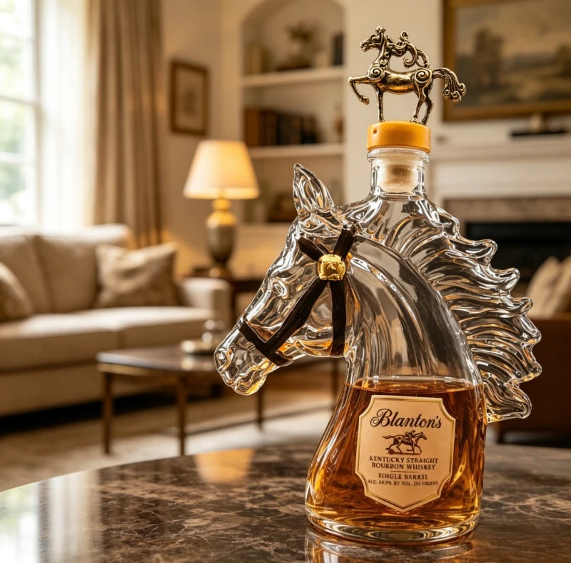 NEW  Blanton's Horse Head Shaped Crystal Whiskey Decanter, Luxury Bronze Horse Rider Stopper Liquor 400ml Bottle, Kentucky Bourbon Spirits Storage Home Bar Pubs Night Club Barware Accessories