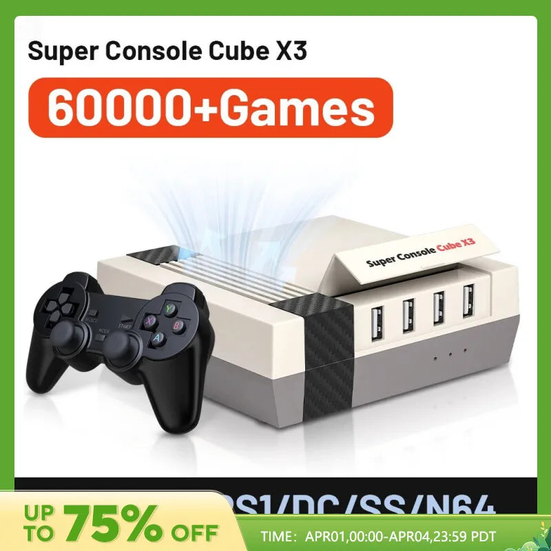 KINHANK Super Console Cube X3 Retro Game Console 60000 Classic Game Box with 60 Emulators for PSP/PS1/DC/MAME/SS 4K HD Output